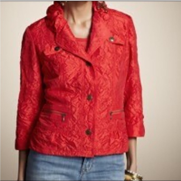 Chicos Crinkle Look Jacket Size 2 - Large (12) Red Orange Lightweight Go… - Picture 1 of 7